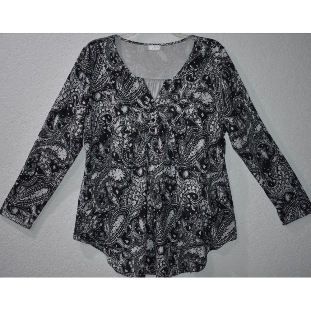 Womens 3XL Top Paisley Floral Peasant‎ Flowy V-Neck Boho 3X Halife Comfy Stretch